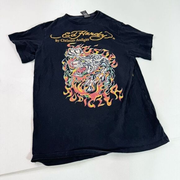 Ed Hardy Tee Shirt Mens Large Vintage Y2k Tiger Tatoo Art Essential Punk Black - Picture 1 of 7